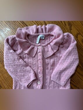 12-18 month Janie and Jack Pink Ruffled Collar Knit Baby Coveralls Overalls